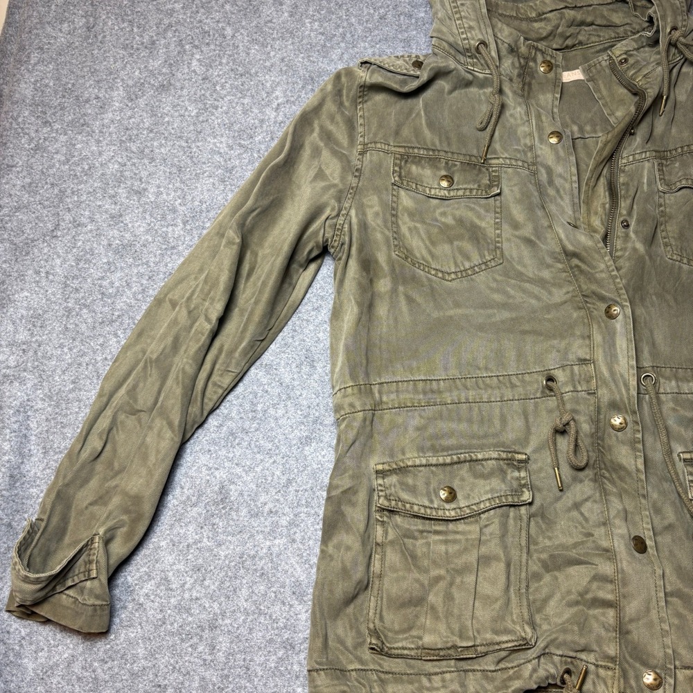 Max Jeans Green Hoodie Cinched Waist Military Cargo Parka Utility Jacket Women L - Picture 4 of 10